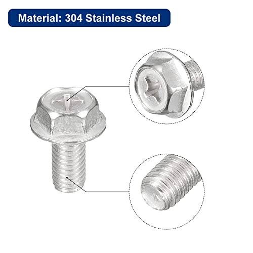 Image of uxcell M8x16mm Phillips Hex Head Flange Bolts, 5pcs 304 Stainless Steel Hexagon Phillips Flange Head Hex Bolts Machine Screws
