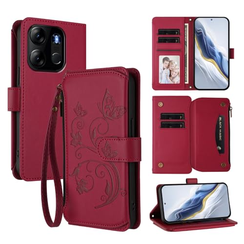 Cover Compatibile con Tecno Spark Go 2023Compatibile con Pop 7 Pop 7 Pro Cordinoã€5 Portacarteã€ã€Portafoglio a cernieraã€ã€Chiusura magnetica〠Stand Flip Custodia Red