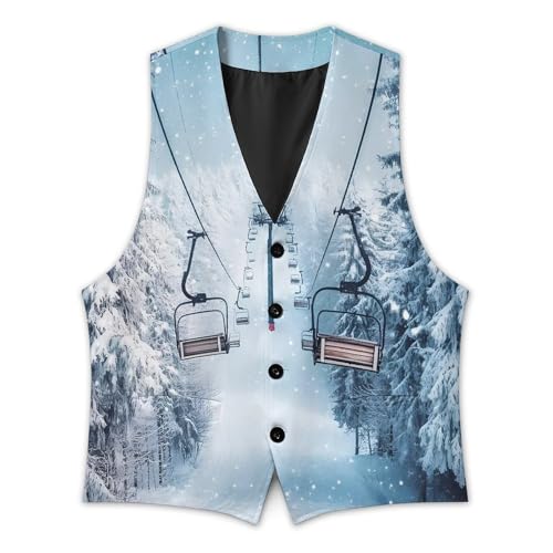 Winter Snowy Ski Skiing Lift Forests Mens Slim Fit Suit Vest Dress Waistcoat Casual Business Vest3
