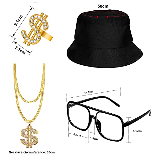 4 Pezzi Costume Hip Hop Occhiali, Kit di Costume