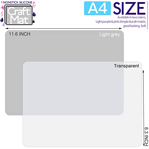 Image of LEOBRO Silicone Mats for Crafts, 2 Pcs 11.69 inch x 8.26 inch Silicone Mats for Resin, Paint Clay Play Dough Mat, DIY Arts and Crafts, Light Gray & Clear (Pack of 2)