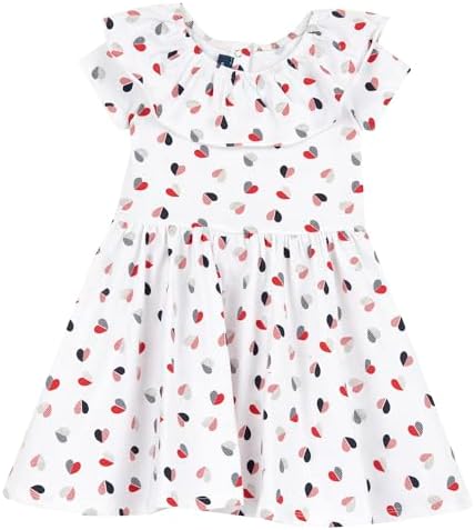 Chicco, Girls' Dress with Short Sleeves, Light Cotton, Girls' Clothing, Designed in Italy, White and Red, 6 years