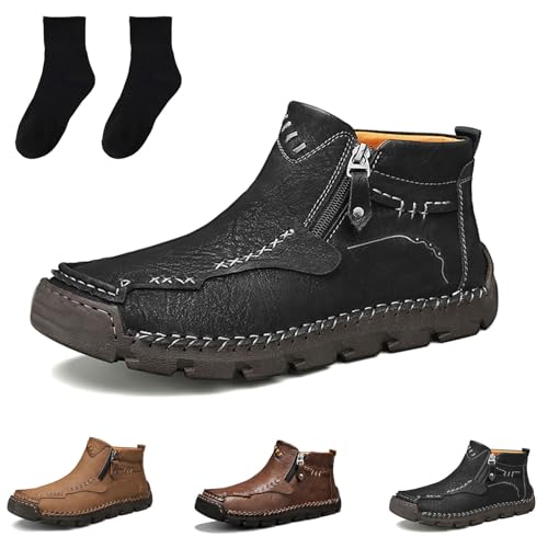 Stepthetop Motorcycle Boots, Step the Top Men's Motorcycle Boots, Hand-Stitched Genuine Leather Boots-Wide Toe