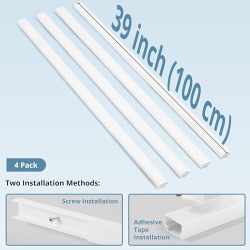 Image of Cord Covers for Wires on Wall Extra-Long, 13.12ft TV Cord Hider Kit, Paintable Cable Management Concealer, TV Wire Hider for Wall, White Cable Raceway Channel, 4 x L39in x W0.95in x H0.55in