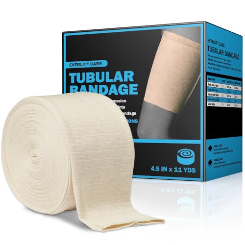 EVERLIT Elasticated Tubular Support Bandage | Stockinette Tubing for Large Arm Knees Legs | Light to Moderate Compression Bandage Roll For Tissue Support (Size G | 4.5 x 11 yd)