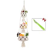 FOLLOWARM Hanging Fruit Basket for Kitchen 3 Tier Fruit Basket Gift with Fruit Peeler, Macrame Fruit Hammock under Cabinet Wall Basket Décor Fruit Holder for Kitchen Countertop, Handmade Plant Holder Counter Space Saver