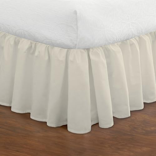FRESH IDEAS Bedding Ruffled Bedskirt, Classic 14” Drop Length, Gathered Styling, Twin, Ivory (FRE30114IVOR01)