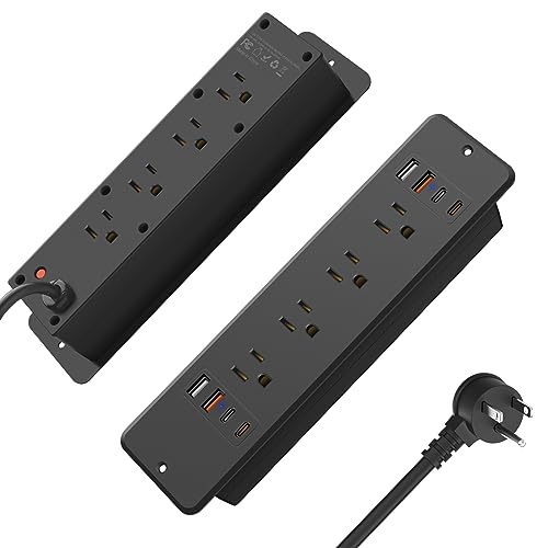HHSOET 8 Outlet Recessed Power Strip, 30W Fast Charging Furniture Power Outlet USB C, Flush Mount Surge Protection Socket with 4 USB-A and 4 USB-C, 6ft Power Cord. (Black)