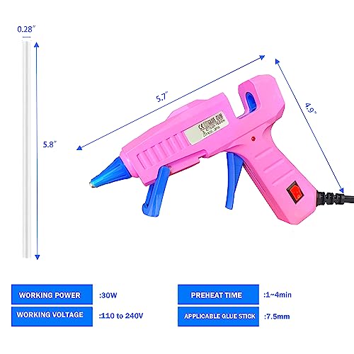 Glue Gun, Mini Hot Glue Gun Kit With 30 5.8”Glue Sticks And Carry Case For School Crafts Diy Arts Quick Home For Kids Repairs 30Watts Pink Blue #TOP1