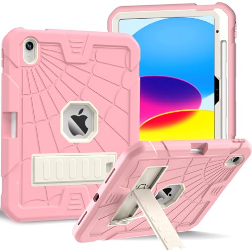SIBEITU iPad 11th A16 2025/ 10th Generation Case for Kids Girls, Shockproof Rugged iPad 10th 10.9 Inch Case 2022 with Kickstand & Pencil Holder, 3-Layer Protective Cute 10 Gen Cover for Women, Pink