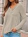 AUTOMET Womens Long Sleeve Top Fall Outfits V Neck Sweaters Button Shirts 2026 Lightweight Dressy Casual Business Tunic Blouses Trendy Cute Sweatshirt Winter Clothes Fashion Clothing Khaki M