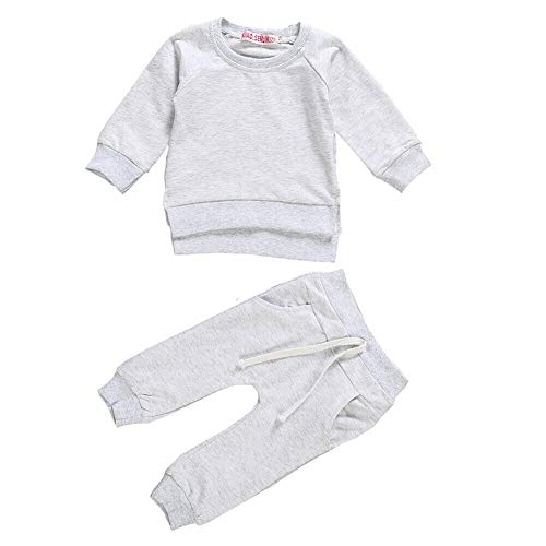 Newborn Baby Boy Girl 2Pcs Clothes,Long Sleeve Shirt Tops Sweatsuit Pants with Pockets Outfit Set (light grey, 6-12M)