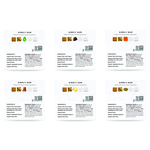 Simply Gum | Variety Pack - Peppermint, Cinnamon, Ginger, Fennel, Maple, Coffee | Synthetic Free + Aspartame Free + Non Gmo #TOP1