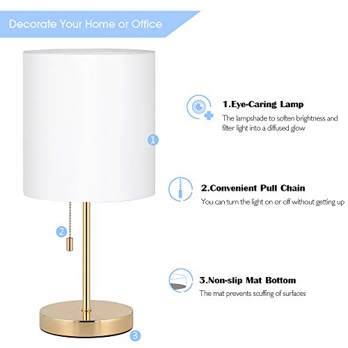 Table Lamp, Gold Lamp, Modern Metal Desk Lamps with White Fabric Shade for Bedroom College Dorm Bookcase Bedside Nightstand Dressers