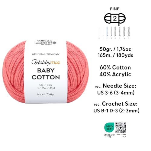 Image of Baby Cotton Blend Yarn - Soft Sport Weight Yarn for Crochet & Amigurumi - 50g /180yds - 60% Cotton 40% Acrylic - Ideal for Baby & Knitting Proj.(Light Salmon Pink, 1 Ball)