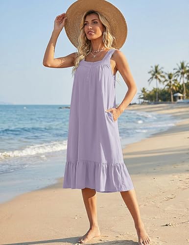 Ekouaer Nightshirts for Women Cotton Night Gown Long Sleeveless Nightgowns Lounge Dress Light Purple,S — view 3