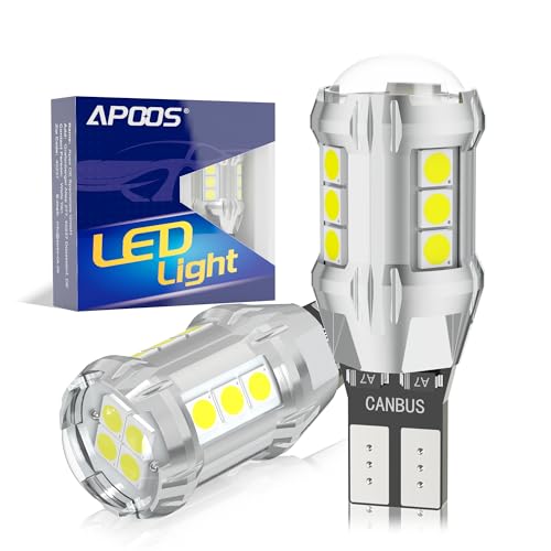 APOOS T15 W16W LED Bombilla CANBUS 16SMD 12V 24V 921 912 para Coche Luces de Marcha Atrás Luz de Estacionamiento Copia de Seguridad Luz Trasera Blanco 2 Piezas