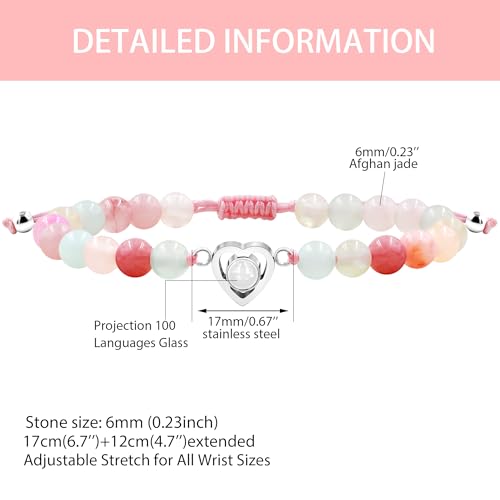 Image of Uloveido Mom Daughter Natural Stone Bracelets Gift - I Love You 100 Languages Bracelets Heart Charm Projection Bracelets Set for Mothers Daughters of 1 2 3pc YA4748