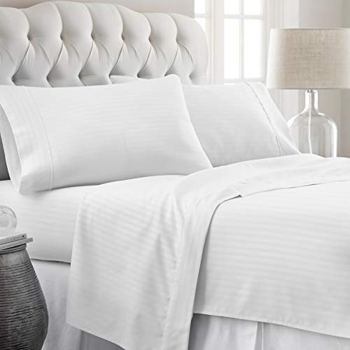 Image of 100% Cotton Premium Double Size Bedsheet with 2 Pillow Covers | Ultra-Soft, Breathable, Hotel-Quality Fabric | Elegant Collection for Bedroom Decor (White Striped)