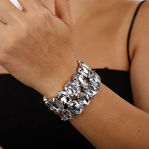 Denifery Crystal Bracelet Bridal Rhinestone Bangles Statement Wedding Bracelet for Women3