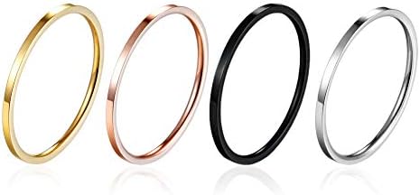 yfigo 4pcs 1mm Titanium Stainless Steel Women Plain Stacking Rings Knuckle Bands Classic Wedding Bands Silver-Gold-Rose Tone-Black 6-10
