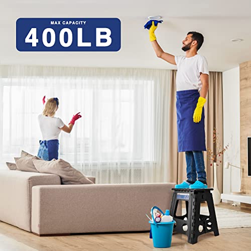 Acstep Folding Step Stool 16 Inch Stool Heavy Duty Plastic Foldable Step Stools For Adults And Kids, Stepping Stool With Handle, Folding Stool Suitable For Kitchen Hold Up To 400Lbs (Black 1Pc) #TOP4