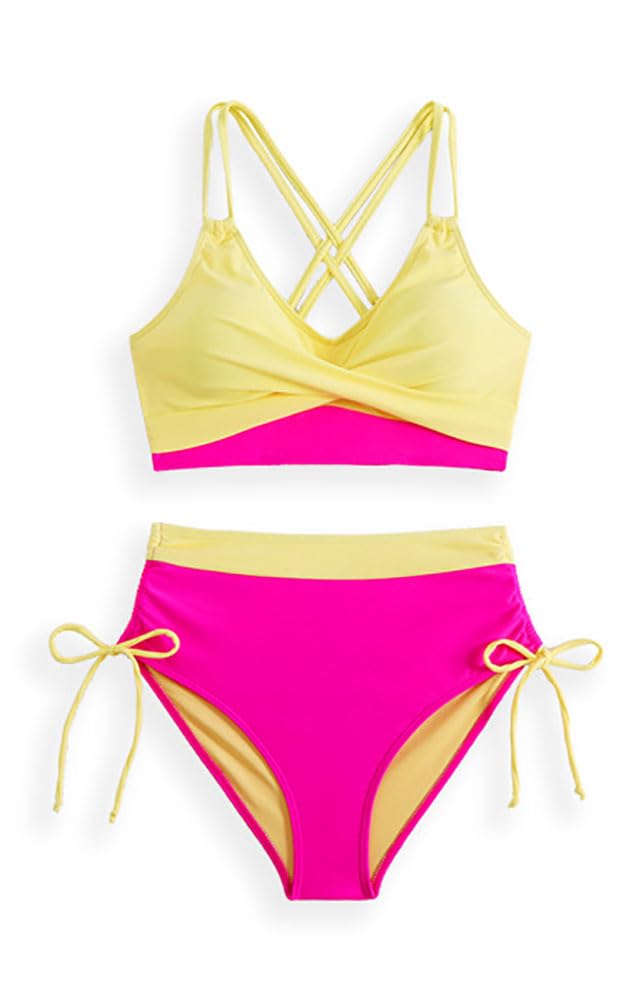 Womens Bikini 2 Pezzi Bikini Set con Coulisse Push-up Imbottito Bikini a Vita Alta Bikini per Le Donne