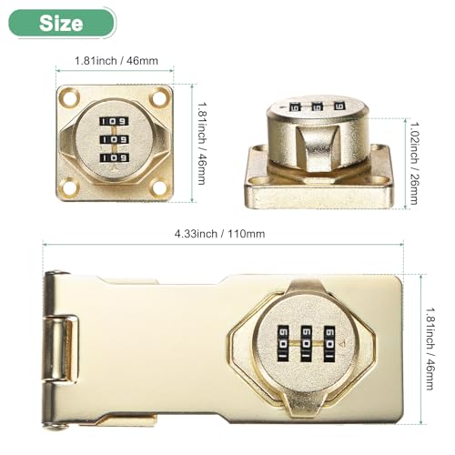 Image of M METERXITY Keyless Combination Lock, 4.3 inch Zinc Alloy Mechanical Password Twist Knob Hasp Locks Latch, 90 /180 Degree Barn Door Lock for Cabinet /Closet /Garage /Drawers /Garden /Bathroom [Gold]