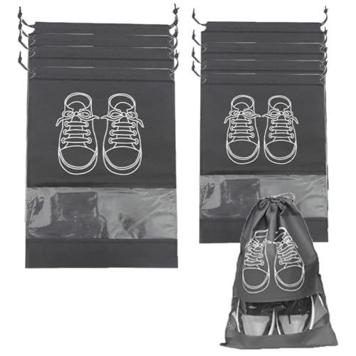 30 PCS Bolsas de Zapatos a Prueba de Polvo Organizador de Viaje Bolsas de Embalaje no Tejidas con cordón Hombres Mujeres Ver a través de la Ventana Gris. small30pcs