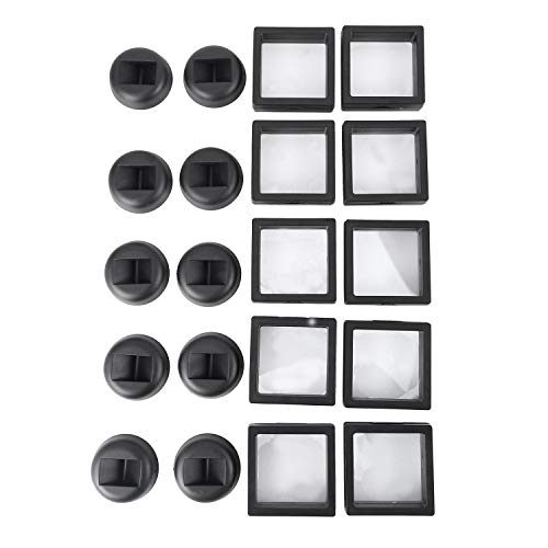 Semoic Boite D'Affichage De Piece De Monnaie - Ensemble De 10 Supports D'Affichage pour Cadre Flottant 3D avec Supports pour Pieces Defi, Medaillons AA, Noir, 2,75 X 2,75 X 0,75 Pouces Cover