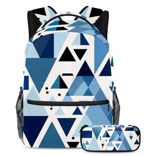 Sac à dos avec trousse pour adolescents style géométrique