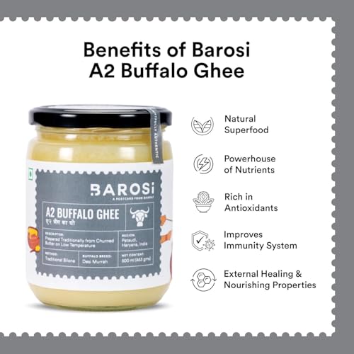 Image of Barosi Premium Buffalo Ghee 3 Litre | Value Saver Family Pack | Vedic Bilona Method | Churned from Curd | Pure & Natural | Farm Made in Small Batches