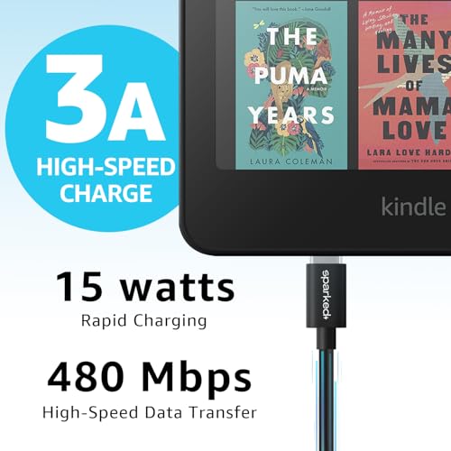 SPARKED Kindle Charger Cable UK USB C Charging for Amazon Kindle Paperwhite 11th Generation (2022 release) & Kindle Kids/Fire HD 12th Gen (2024) Scribe 2025 Ereader Wire Lead Type C Fast Charge, 1.2m - Image 3