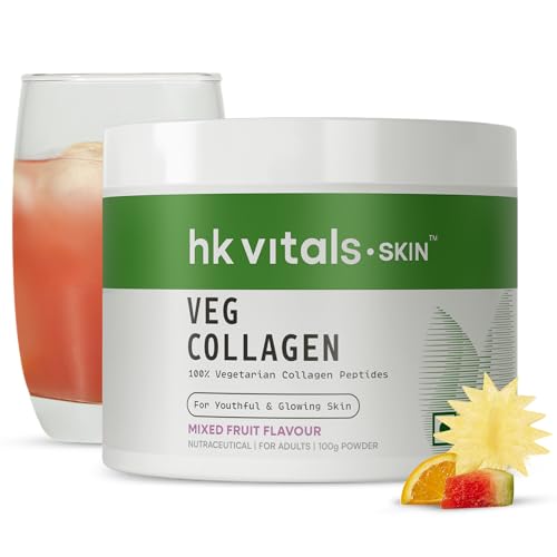 Image of hk vitals Veg Collagen Supplement Powder (Mixed Fruit, 100g) | Collagen Peptides with Vitamin C, E | For Healthy Skin, Hair & Nails