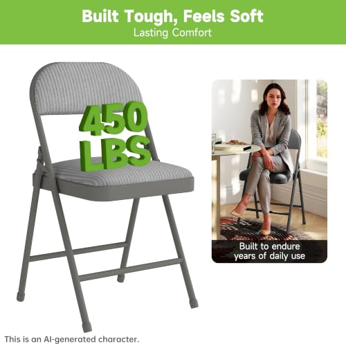 Real Relax 4 Pack Folding Chairs with Padded Cushion and Back, Comfortable Soft Fabric Cushion and Steel Frame Metal, Indoor Outdoor Seat for Office Events Wedding Party, 450LB, Fabric Oatmeal Strip by Real Relax - Image 5