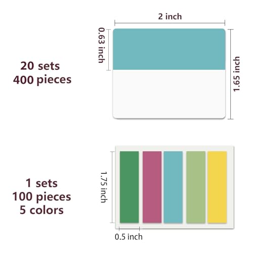 Image of ELII 500 PCS Sticky Index Tabs 21 Sets, Colorful Book Tabs for Notebooks | Sticky Tabs,Page Tabs, Page Markers ,Self Adhesive,Index Labels,Safety Material, Smooth Writing,Transparent,Repositionable