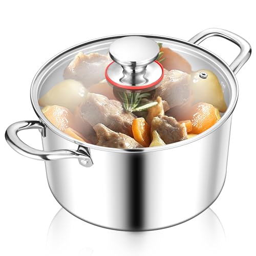 Joyfair Kochtöpfe, 20cm Kochtopf Suppentopf mit Glasdeckel, 3,3L Premium 3-Lagiger Edelstahl Fleischtopf Topf Induktion für alle Herdarten, Edelstahl Poliert & Unbeschichtet, Spülmaschinenfest., 24.99 €
