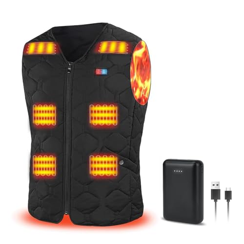 Rrtizan Chaleco con Calefacción Eléctrica USB con Batería, Chaleco Calefactable para Hombres y Mujeres, 15 Hojas Térmicas, Lavable, Chalecos de Invierno Cálidos para Exteriores, Senderismo, 0086-L