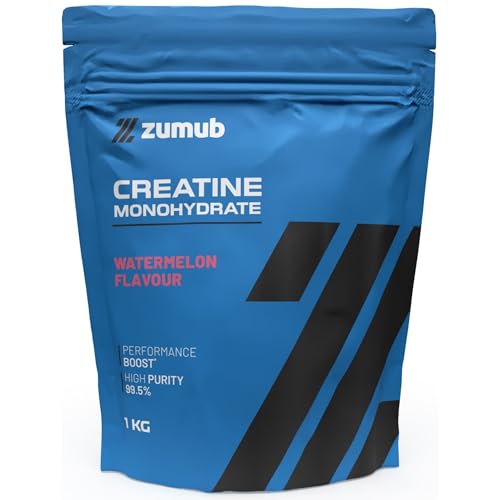 Zumub Creatina Monohidratada Micronizada en Polvo 1kg | Pureza del 99,5% | 283 dosis | Con Dosificador | Sabor Sandía | Aumenta Fuerza, Volumen y Rendimiento Físico