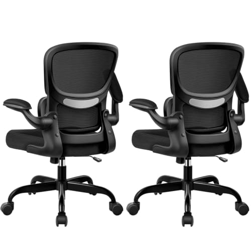 Image of BESTFAIR Ergonomic Mesh Office Chair, Breathable Mesh Computer Desk Chair, Adjustable Lumbar Support, Flip-up Armrests, Executive Swivel Chair for Home Office, Black Pack of 2
