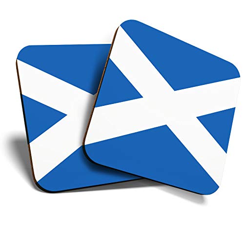 Great Coasters (Set of 2) Square/Glossy Quality Coasters/Tabletop Protection for Any Table Type - Scottish Flag Scotland Britain #15675