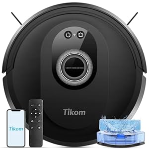 Tikom Saugroboter mit Wischfunktion 2 in 1, G8000 Max Staubsauger Roboter, 5000Pa Starke Saugkraft Roboterstaubsauger, Selbstaufladend, WLAN, 150Mins Max, Ideal für Tierhaare, Teppich, Hartboden