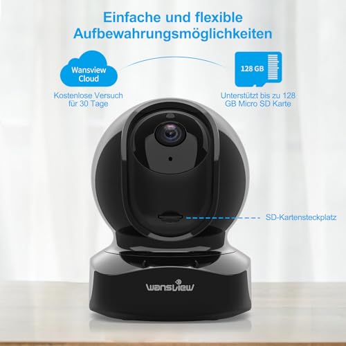 wansview 2K Hundekamera mit app - 2,4Ghz Überwachungskamera innen, Haustierkamera mit app, Hundekamera Nachtsicht, Kamera Hundeüberwachung mit Bewegungserkennung, 2-Wege-Audio, Q5