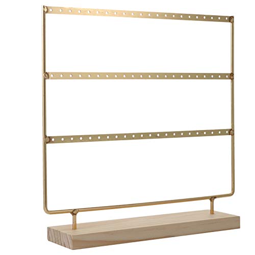 BESTonZON Ohrringhalter Schmuckständer Eisen Schmuckregal Holzbasis Schmuckaufbewahrung Ständer Ohrring Halsketten Organizer Schminktisch Desktop Aufbewahrung Juwelier Schaufenster Golden Cover