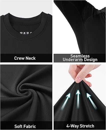Image of NEVER QUIT Men's Compression Shirt Pack of 1 or 2 - Long Sleeve Quick Dry Base Layer T-Shirt for Gym, Running & Sports Workout