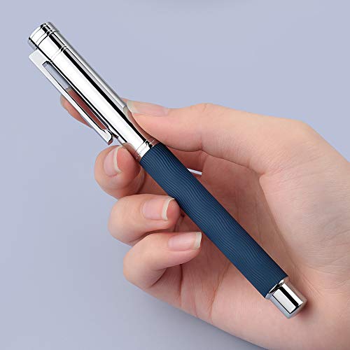 Hongdian 1843 Navigator Fountain Pen Fine Nib Solid Metal, Blue Ripple Pattern With Refillable Converter And Metal Pen Case #TOP7