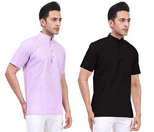 Image of KUNDAN Men's Cotton Linen Pattern Short Kurta (Pack of 2 Short Kurta for Men)
