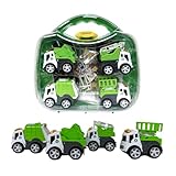 INCREDITOYZ Friction Powered Small Construction Toys 4-Pack Truck Set - Includes Foldable Play Sheet and 6pcs Warning Sign Posts/Cones