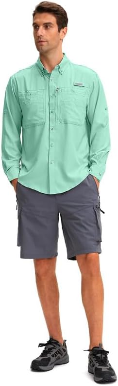 Men's Long Sleeve Sun Protection Fishing Shirt with Zipper Pockets UPF 50+ Lightweight Cool Sun Shirts for Men Hiking Outdoor - Image 6