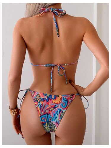 Women's Two Piece Boho Graphic String Bikini Sets Graphic Halter Neck Bathing Suit Tie Side Swimsuit2
